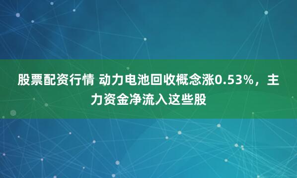 股票配资行情 动力电池回收概念涨0.53%，主力资金净流入这些股
