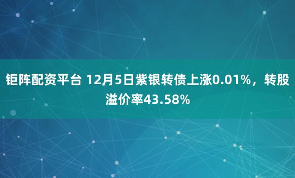 钜阵配资平台 12月5日紫银转债上涨0.01%,转股溢价率43.58%